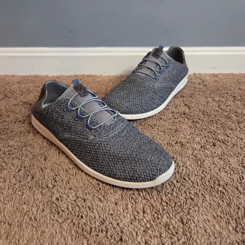olukai alapa li sneakers leather knit slip on mens charocoal grey casual 10.5